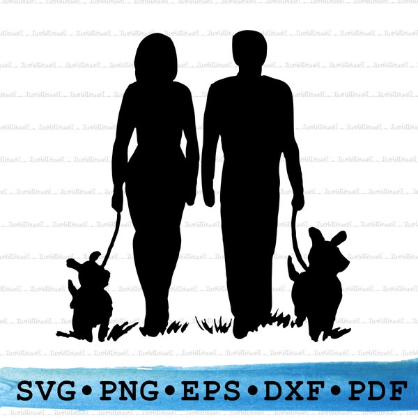 Couple Walking Dogs Silhouette, Couple Walking Dogs Svg, Couple Walking Dogs png, Couple Walking Dogs Cut File, pet lover, DXF EPS pdf