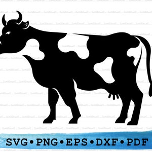 Cow Silhouette, Cattle Svg, Farm Animal Farmhouse Agriculture Cricut Transparent Outline Vector DXF EPS PDF Png clipart Instant Download