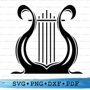 Lyre Svg, Harp Silhouette, Musical String Instrument Music Cricut Transparent Outline Vector DXF PDF Png clipart printable Decor Cut File