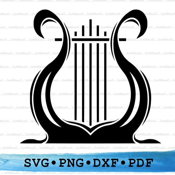 Lyre Svg, Harp Silhouette, Musical String Instrument Music Cricut Transparent Outline Vector DXF PDF Png clipart printable Decor Cut File