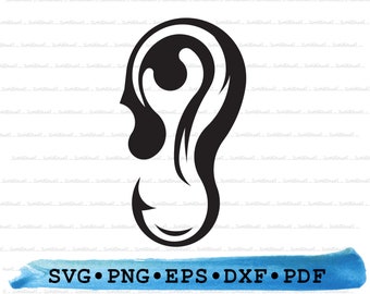 Human Ear Svg, HUman Ear Silhouette Anatomy Organ Cricut Transparent Outline Vector DXF EPS PDF Png clipart printable Decor Instant Download