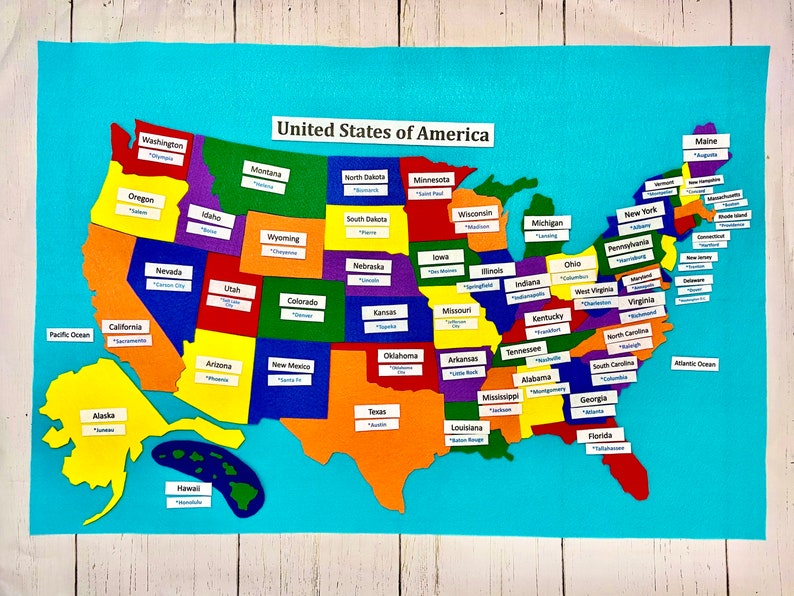 Felt Map United States of America US Map Geography Gift Etsy
