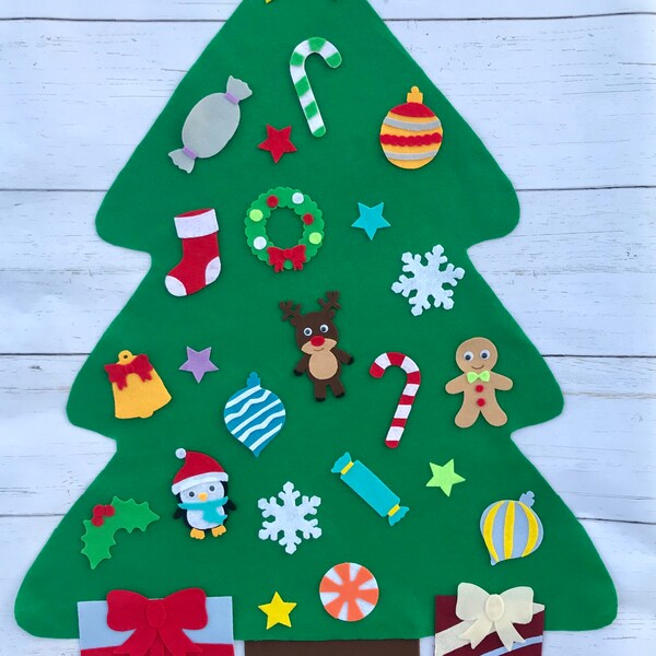 Arbre de Noël en feutre de 3 pieds | Décorez votre propre arbre | Ornements de Noël en feutre | | de Noël préscolaire pour tout-petits feutre | Vacances