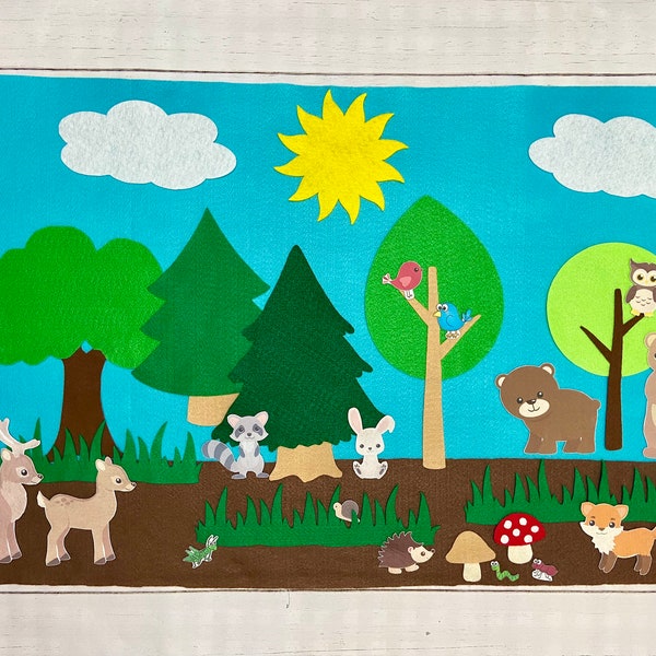 Felt Wall | Forest Scene | Toddler Preschool Quiet Activity | Flannel Board | Felt Animals | Daycare | Centers | Homeschool | Gift Birthday