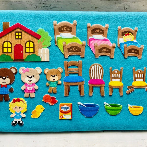 Goldilocks 3 Bears Felt Story | Flannel Board | Toddler Preschool Gift | Circle Time | Homeschool | Quiet Book | Birthday | Fairytale | Fun