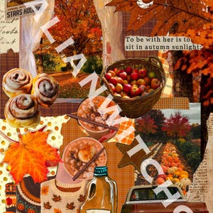 May include: A collage with autumnal imagery: cinnamon swirls, apple cider, a leaf-patterned sweater, a basket of apples, and a vintage truck. The text "ITALIANWITCHCO" is present. The image has a warm, cosy autumn feel.
