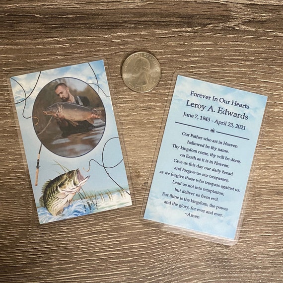 Fishing in Heaven Memorial Cards Funeral Card Sympathy Cards Fishing  Fisherman Outdoors Bass Fish Custom Made Memorial Gift 