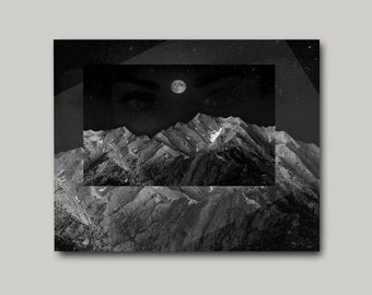 Moon Goddess Canvas Art | Celestial Art | Moon and Stars | Printed Canvas Art | Wall Hangings | Wall Art | Mountains | Night Sky