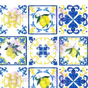 Mediterranean Tiles Edible Images/Amalfi Coast/Blue tiles with lemons