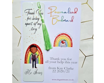 Teacher Gift, Personalised Rainbow Teacher Bookmark, Male Teacher End of Year Gift