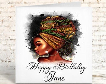 Personalised  Happy BIRTHDAY CARD - Black Queen  - Gifts for Her