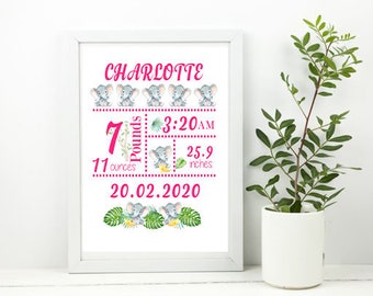 NEW BABY Gift Personalised Baby Details Print  A4 A5
