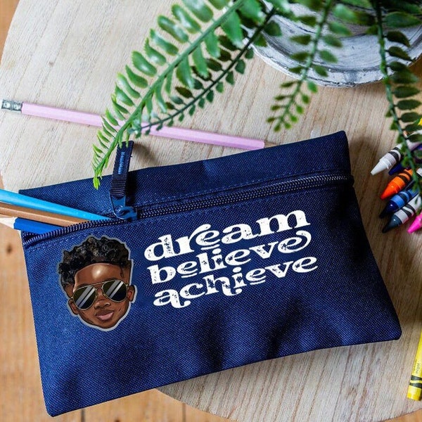 Personalised Black Boy Pencil Case, Black Boy Back To School Set, African Boy School Supplies, Black Boy pencil case and notebook set