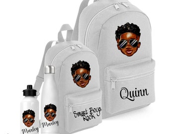 Personalised Children's Backpack, School Backpack  and Water Bottle Set, Black Boy rucksack School Bag, Pre School Backpack