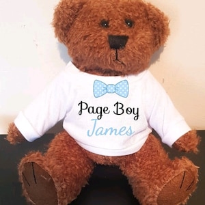 Personalised PAGE BOY Teddy soft toy, Baby Teddy, WEDDING keepsake gift, baby teddy tshirt