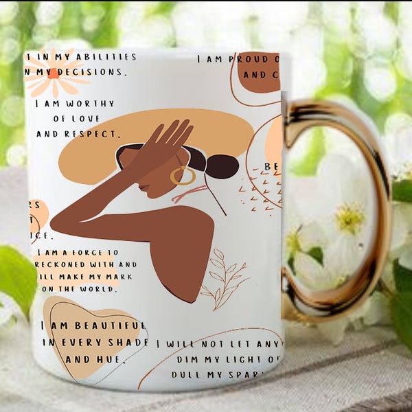 Black Queen Affirmations Mug, Black Woman Birthday Mug, Black Girl Magic Gift, Coffee Mug, Secret Santa Gift,  Christmas Affirmation Gift