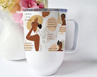 Black Queen Travel Mug, Black Woman Affirmation Mug with Lid, Black Woman Insulated Mug Birthday Gift, Mother's Day Gift