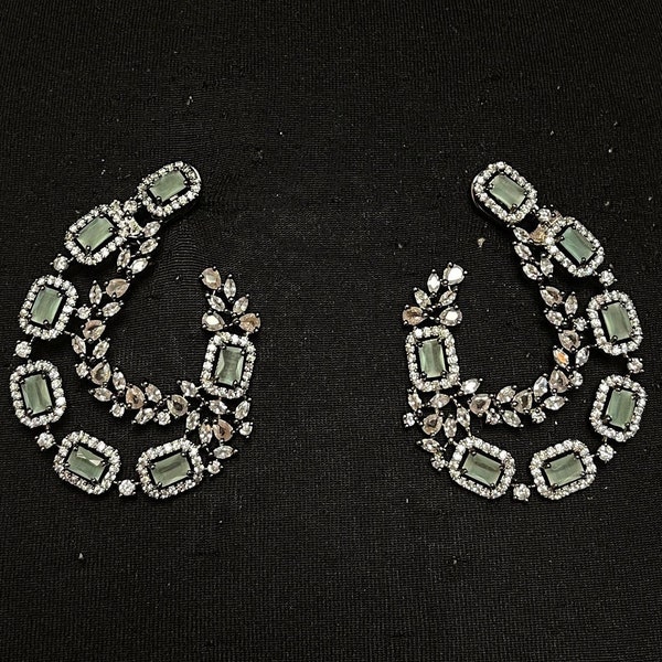 Mint CZ crystal~ mint earcuff~mint cz gems~modern earwrap~earcuff jewelry~square cut CZ~silver earcuffs~CZ gem earring~modern indian jewelry