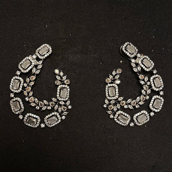 Modern Ear Cuff~silver ear cuffs~Earcuff jewelry~square cut CZ stones~Silver Ear cuffs~CZ crystal Earrings~minimalistic earring~contemporary