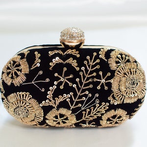 Banu I-Black clutch designer~black clutch for wedding~Zardozi purse~women evening bag~sequin clutch~bead purse~party clutch~ladies black bag