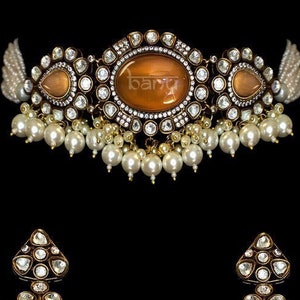 Crimson Crest Kundan Bridal Jewelry Set Indian Bridal Jewelry Set Pearls CZ Stones Set Handcrafted Choker Set Pakistani Choker