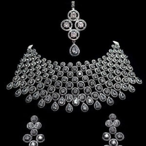 Beryl III - Modern Silver CZ Bridal Choker Set