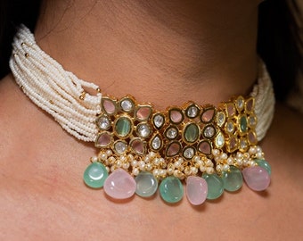 Kesir I Kundan Set - pearl jewelry~pearl earring~indian choker~gold jewelry~kundan choker~pearl bead necklace~pastel onyx~kundan sets