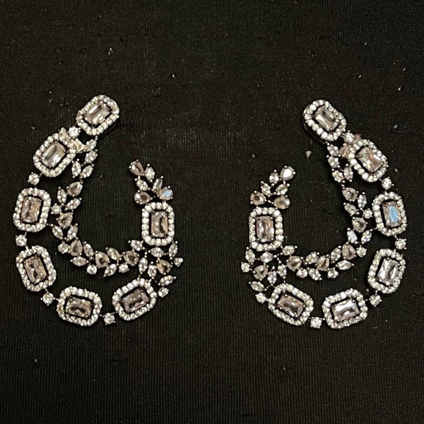 CZ clear crystal earcuff~modern earcuff~cz gem~modern earwrap~earcuff jewelry~square cut CZ~silver earcuffs~CZ earring~modern indian jewelry