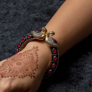 Agni-Ladies Red Onyx Stone stud Black Cuff Bracelet~cuff bracelet for women~Gold cuff bracelet~gold plated~antique cuff~indian cuff bracelet