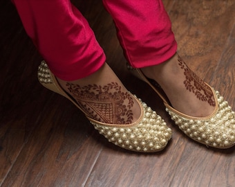 Brown Zardozi & Beaded Women's Punjabi Jutti, Khussa, Mojari, Bridal, Jutti leather shoe, jutti shoes for ladies, pakistani jutti, flat shoe