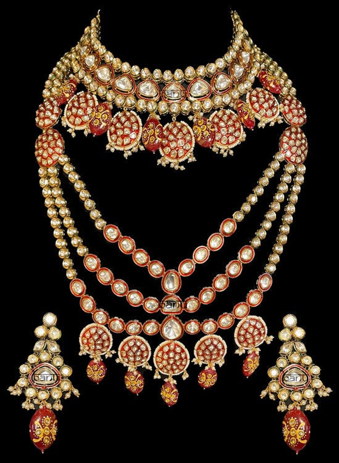 Devika I Kundan Set Kundan Bridal Jewelry Set W/ Red Etsy