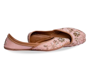 Pastel Roze Punjabi Womens Jutti met Zardozi, Khussa, Mojari, Bridal, Jutti leren schoenen, jutti schoen voor vrouwen, Pakistaanse jutti, platte schoen