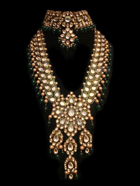 Dulhan Kundan Bridal Set Kundan emerald necklace kundan choker Jadau kundan emerald drops uncut polki jhumki earrings emerald Meenakari