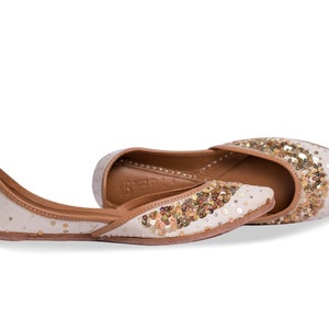 Off-White Sequins Work Ladies Punjabi Jutti, Khussa, Mojari, Bridal, Jutti leather shoes, jutti shoes for women, pakistani jutti, flat shoes