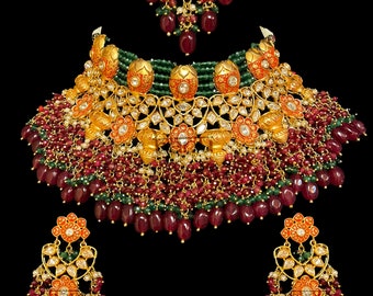 Mozart Set  - Kundan Indian Jewelry w/ Meenakari, Ruby & Emeralds