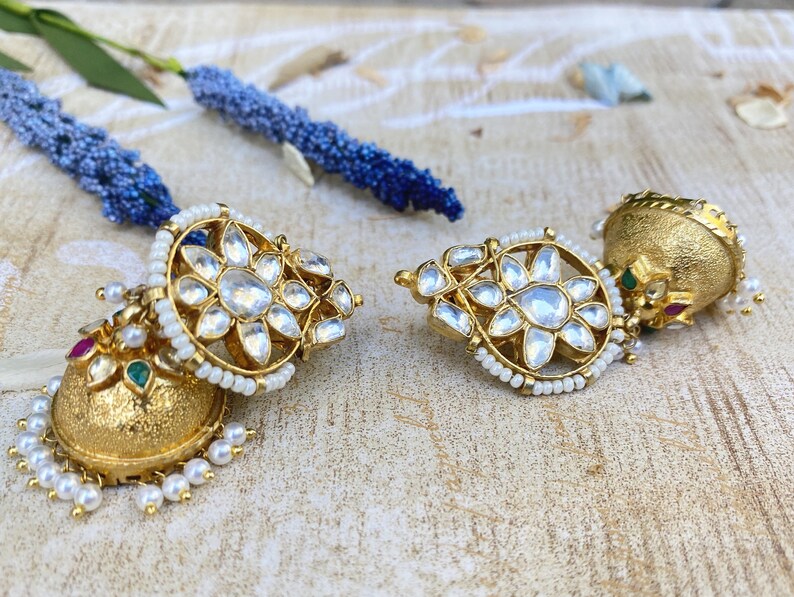 Chanda Earrings Jhumka Golden jhumkas Pearl Drop earrings Etsy