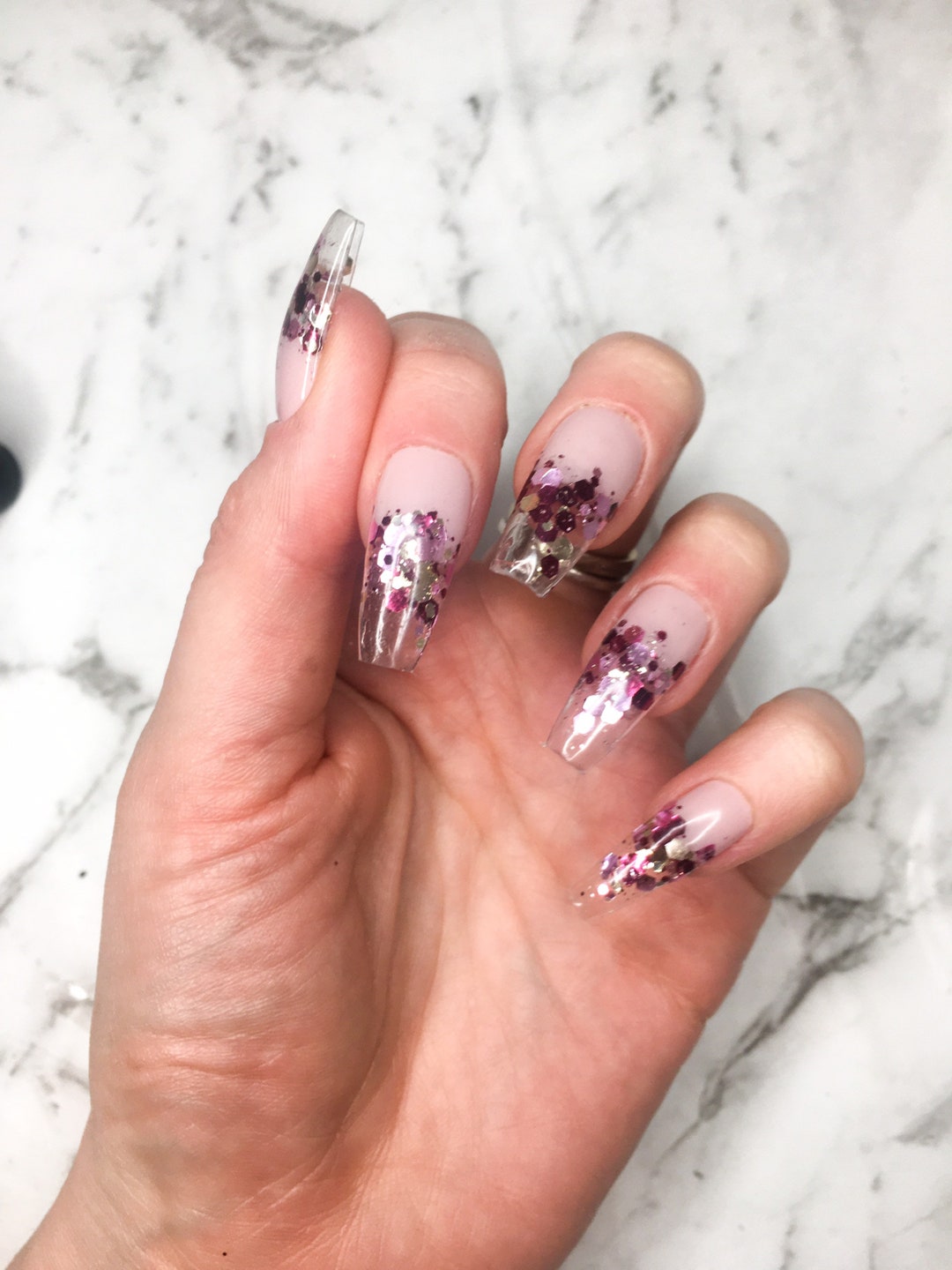 Rose Gold Glitter Press on Set Glitter Nails Glue on Set Etsy Australia