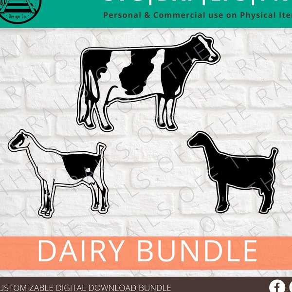 Dairy Animal Bundle SVG - Dairy SVG - Show Dairy Cow - Show Dairy Goat - Farm Animals SVG - Clipart