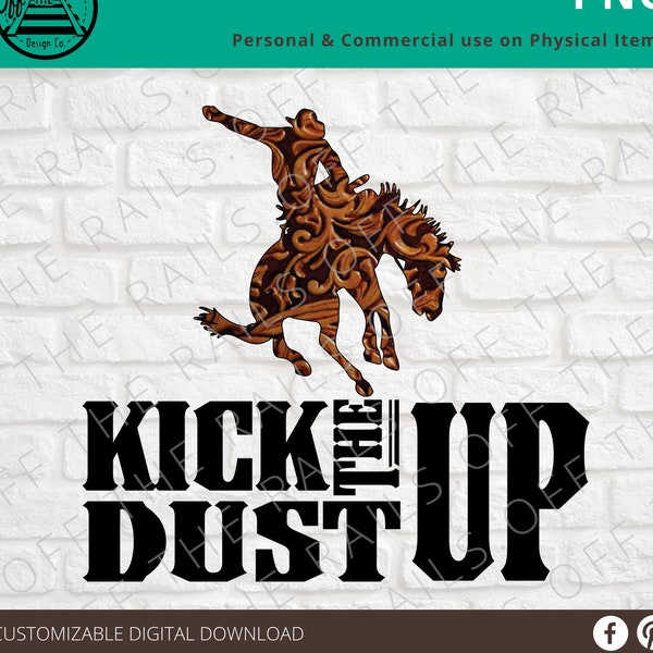 Tooled Leather Bronc Rider « Kick the Dust Up » PNG - Bronc Rider Tooled Leather design - Rodeo - Téléchargement numérique - Sublimation Design
