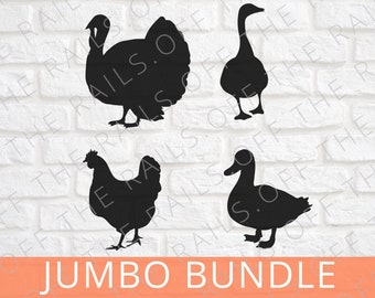 Poultry SVG Bundle: Goose, Duck, Turkey, Chicken Clipart (Digital Download)
