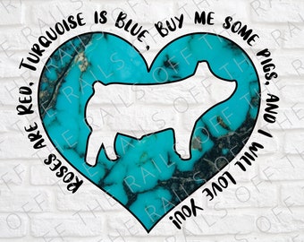 Turquoise Pig Valentines PNG: Sublimation Design (Digital Download)