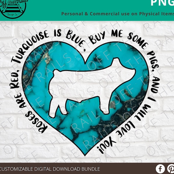 Cochon turquoise pour la Saint-Valentin PNG : design par sublimation (téléchargement numérique)