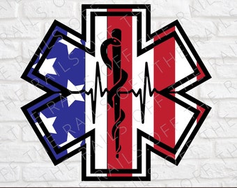 Patriotic Paramedic EMT - EMS - Star of Life - Medical - USA Flag Overlay - Digital Download - Sublimation - dtg