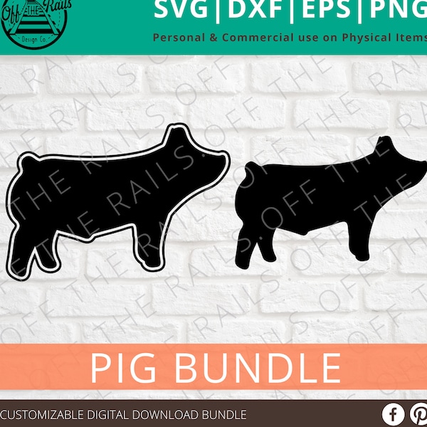 Pig SVG Bundle -  Show Pig SVG -  digital Pig design - Farm svg - dxf, eps, png, svg - sillhouette -  cricut