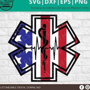 Patriottische paramedicus EMT - EMS - Star of Life - Medisch - USA Flag Overlay - Digitale download - Sublimatie - dtg