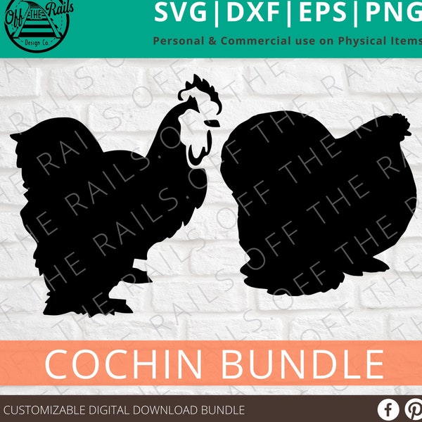 Cochin Chicken SVG  bundle -  Cochin SVG-  digital chicken design - Farm svg - dxf, eps, png, svg - sillhouette -  cricut