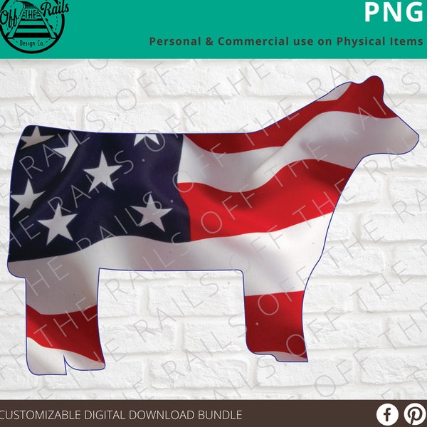 Patriotic Steer PNG - Show Steer Patriotic design - Téléchargement numérique - Sublimation Design - DTG Printing