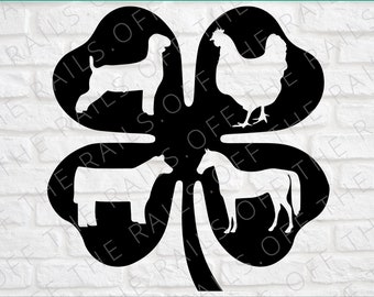 4 Leaf Clover Show Animals SVG: Chicken, Steer, Horse, Goat (Digital Download)