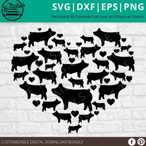 豚は愛 SVG - バレンタイン豚 SVG - dxf、eps、png、svg - シルエット - cricut
