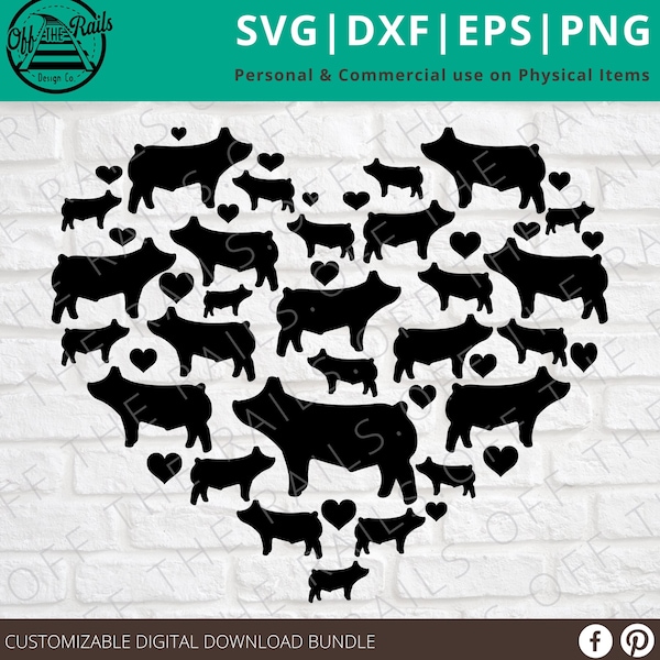 Coeur de cochon SVG : Silhouette de cochon de la Saint-Valentin (téléchargement numérique)